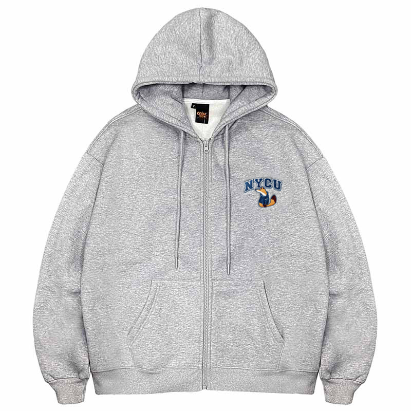 【Colaz酷樂網】NYCU電繡竹狐慵懶系落肩刷毛外套_淺灰／Zipped Essentials Embroidered Over-sized Hoodie _Gray