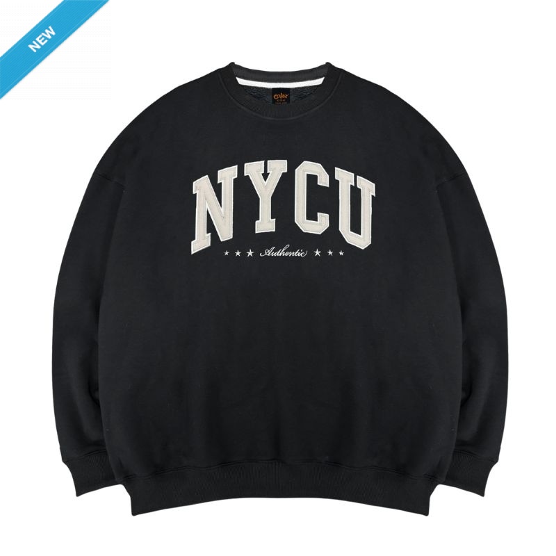 【Colaz酷樂網】NYCU立體電繡落肩大學T_經典黑／OversizedLong-Sleeve T-Shirt (Black)
