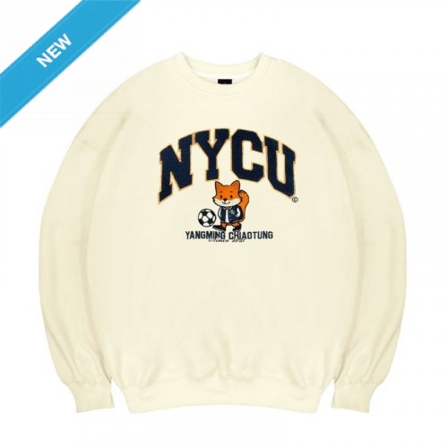 【Colaz酷樂網】NYCU立體電繡竹狐落肩大學T_奶油白／OversizedLong-Sleeve T-Shirt (White)