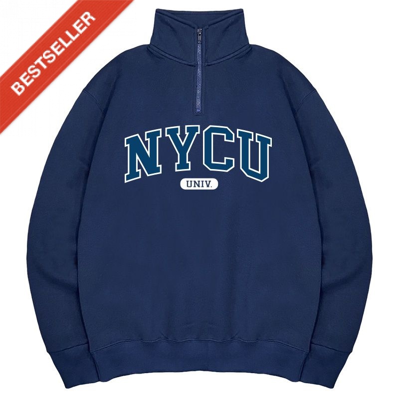 【Colaz酷樂網】NYCU經典款美式立領拉鍊大學T_深藍／Half Zip Sweatshirt (Navy)