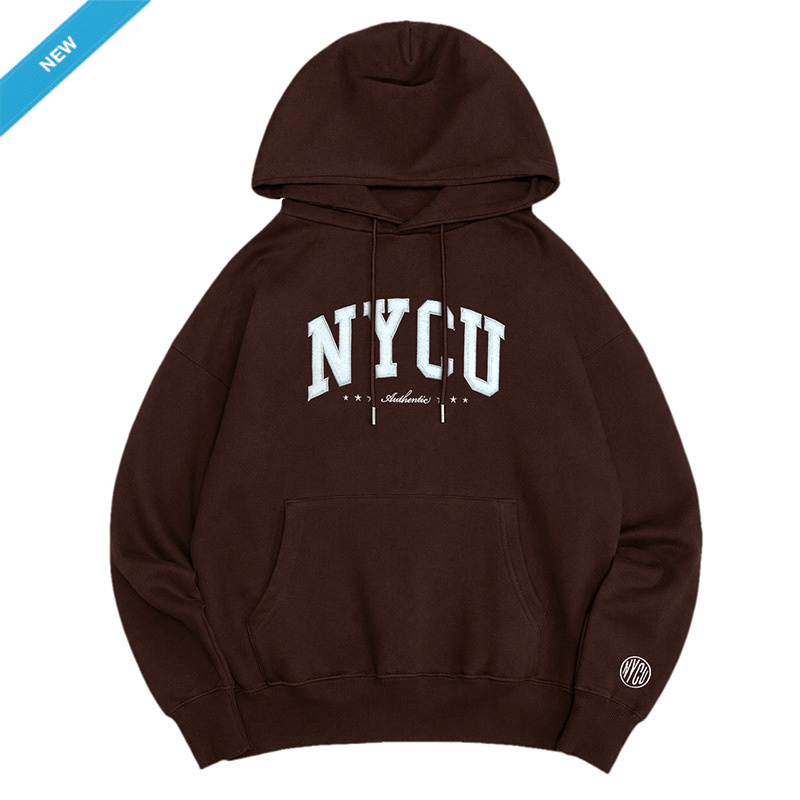 【Colaz酷樂網】NYCU立體毛巾繡落肩帽T_可可棕／Varsity Jacket (Navy)/Oversized Embroidered Hoodie (Brown)