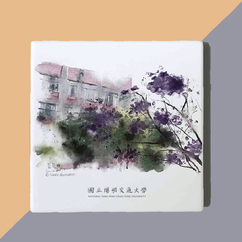 【Colaz酷樂網】NYCU校園插畫吸水杯墊_藍花楹／Graphic Water Absorbent Ceramic Coaster _Jacaranda