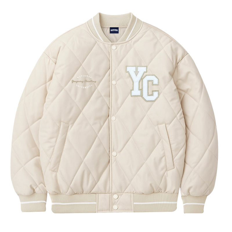 NYCU菱格衍縫鋪棉外套_奶油杏